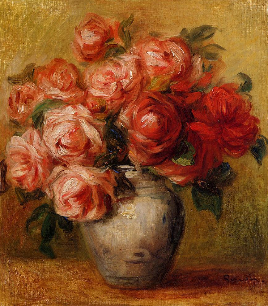 Still Life with Roses - Pierre-Auguste Renoir painting on canvas
